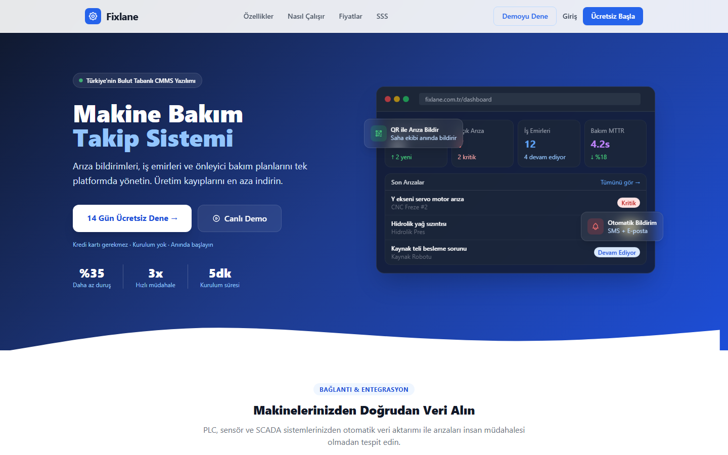 DerenTech ürünlerinden Fixlane arayüzü