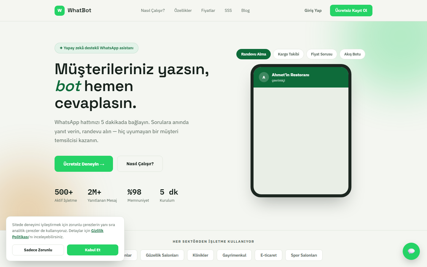 Whatbot arayüzü — WhatsApp yapay zeka asistanı paneli